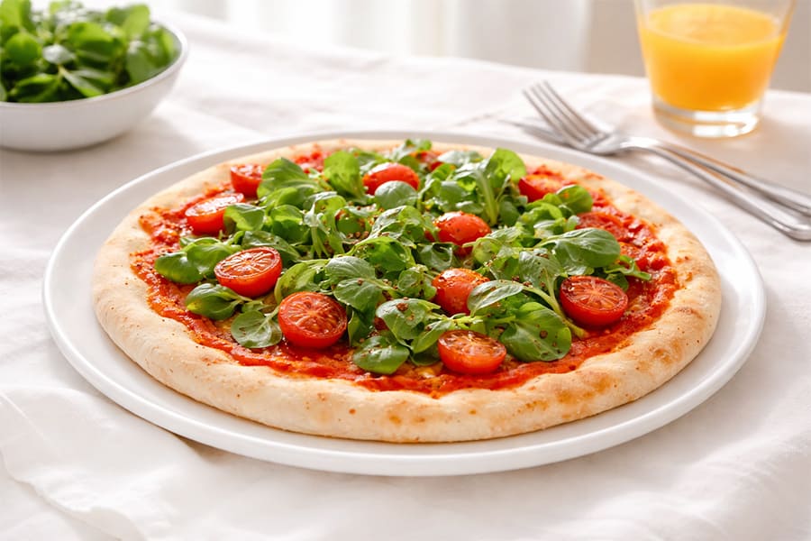 pizza con pomodorini e rucola